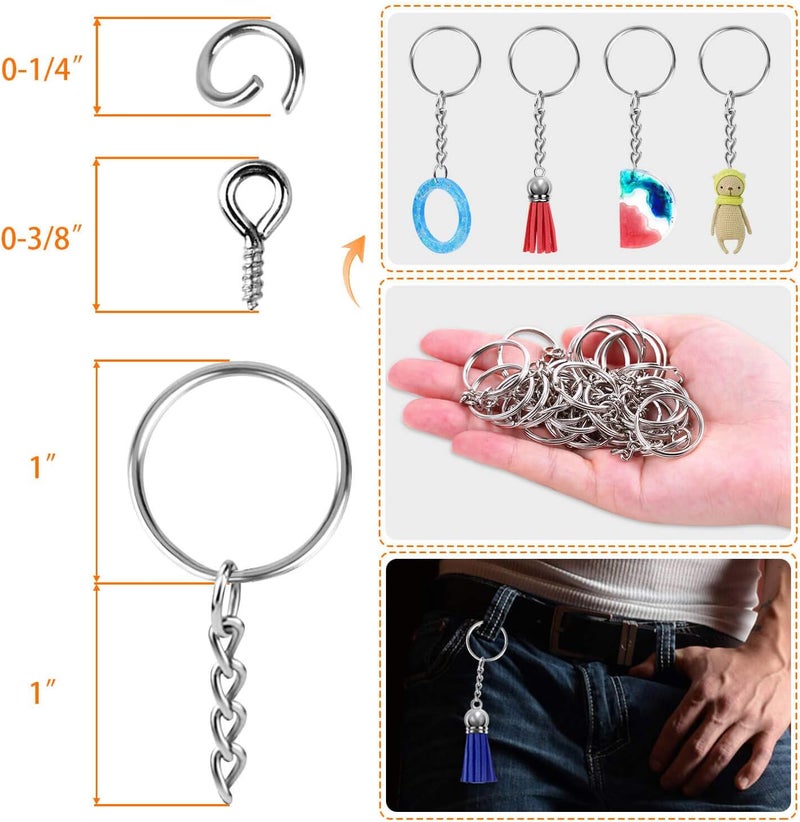 Flasoo Keychain Rings for Crafts, 360Pcs Keychains for Resin Include Key Rings with Chain, Jump Rings, Screw Eye Pins for DIY Keychain Making - Image 3